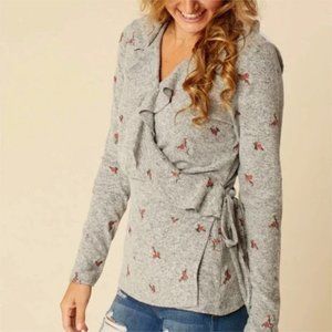 Altar'd State Embroidered Wrap Top Sweater Floral Stretch Soft Tunic Sz M